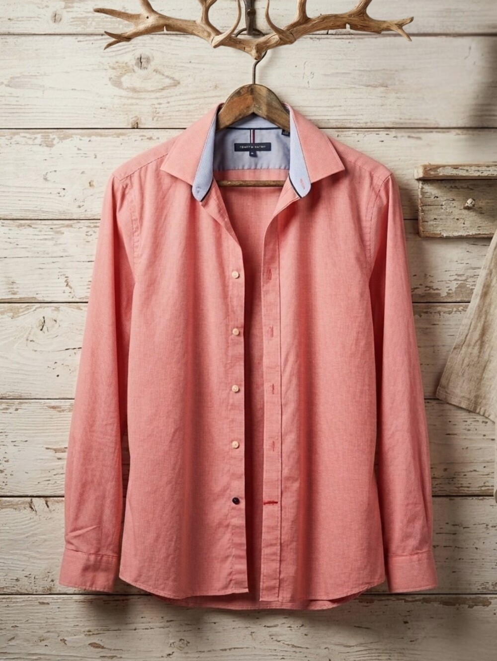 Rare Tommy Hilfiger Micro Checkered Light Red And Blue Dress Shirt